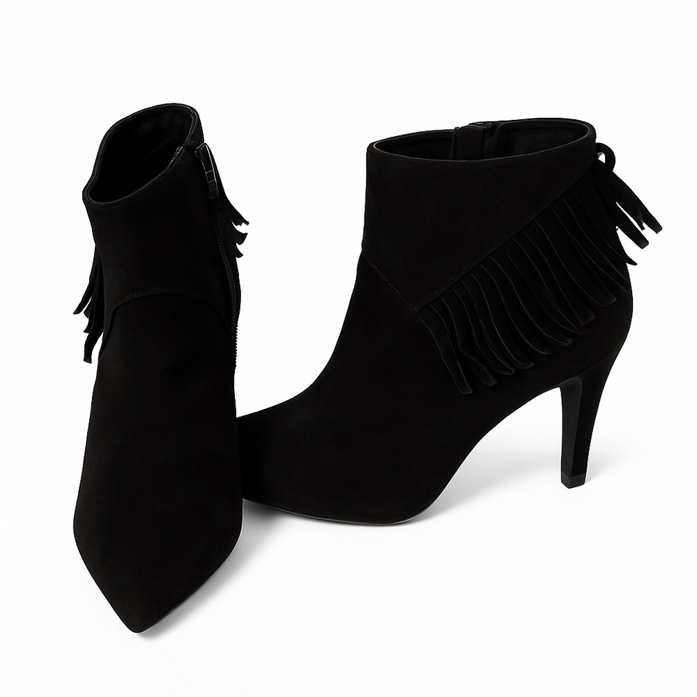 Nine West Boots Women's 7.5 Black Pure Heart Fringe Ankle